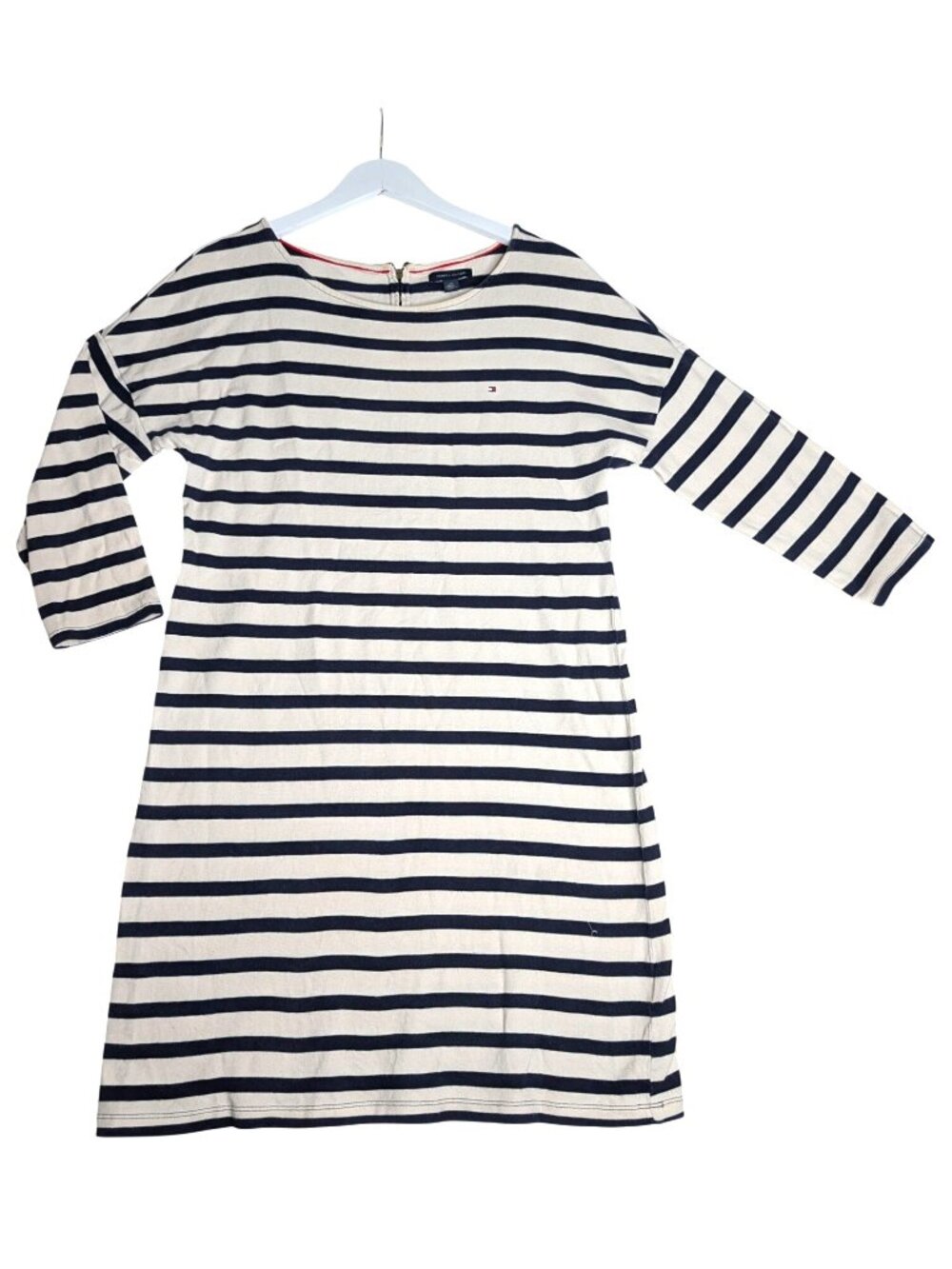 Tommy Hilfiger Breton Striped Navy & Ivory Cotton Nautical Dress 3/4 Sleeves Sz - Picture 8 of 11
